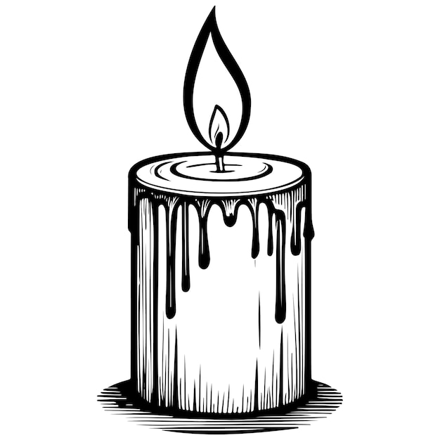 candle realistic ink sketch of black silhouette outline transparent background