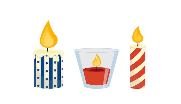 Candle Set of burning candles Christmas candle Flat cartoon vector