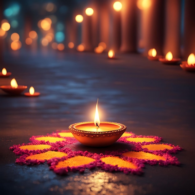 a candle that is lit up with candles in the middle of the street