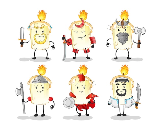 Candle warrior group character cartoon mascot vector