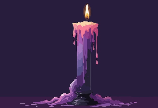 Vector a candle with purple and purple colors on a dark background