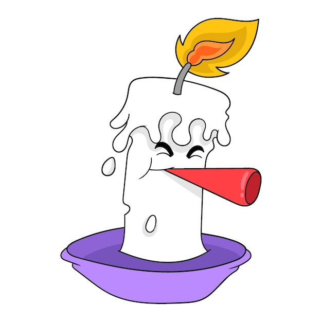 Candles blowing new year trumpet doodle icon image kawaii