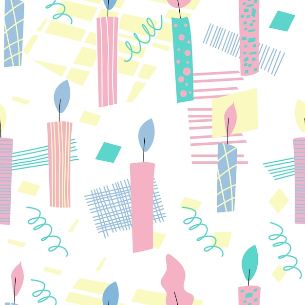 Candles hand drawn seamless pattern Colorful background vector