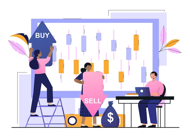 Vector candlestick chart of the stock market buy and sell price goal direction flat abstract metaphor