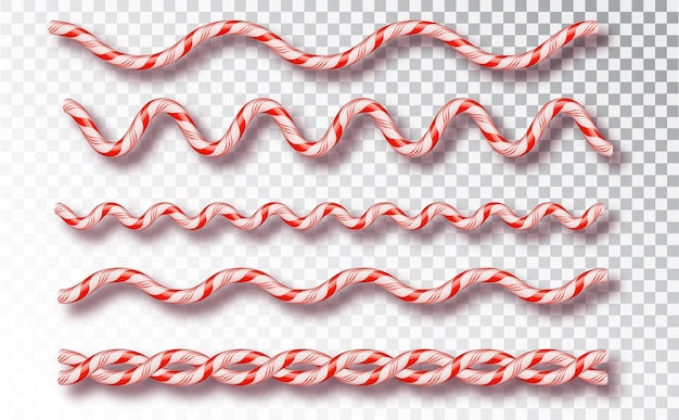 Candy borders isolated. Blank design, realistic red and white twisted cord frame.