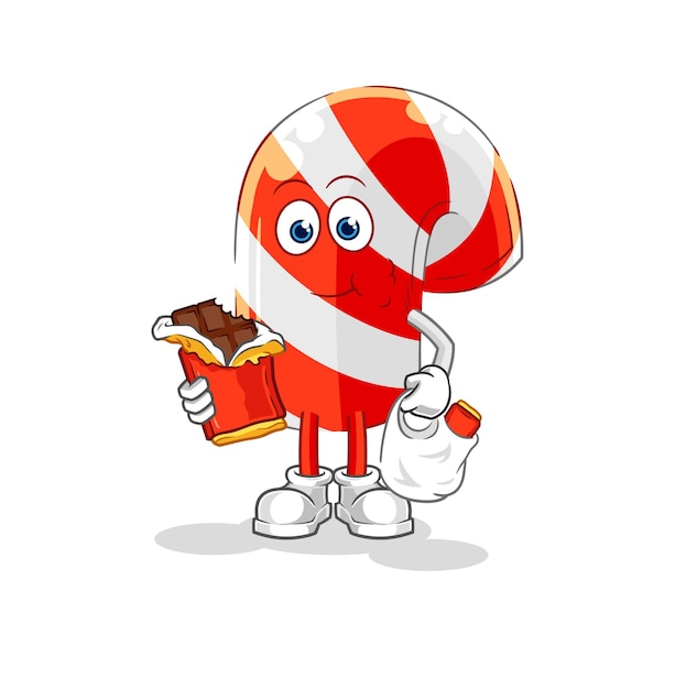 Candy cane eat chocolate mascot cartoon vector