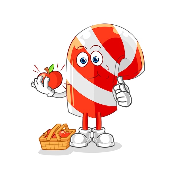 Candy cane eating an apple illustration character vector