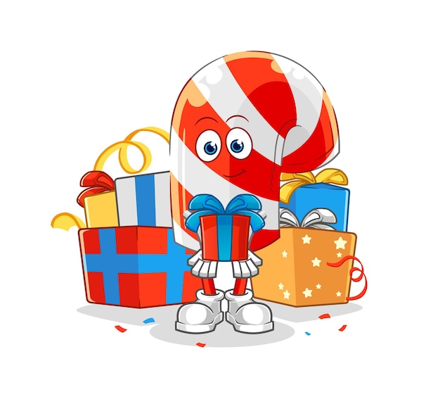 Candy cane give gifts mascot cartoon vector