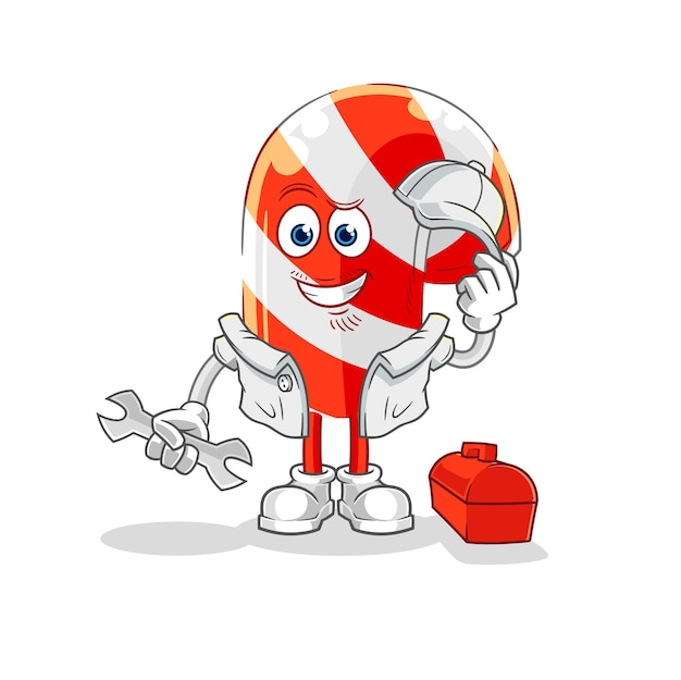 Candy cane mechanic cartoon cartoon mascot vector