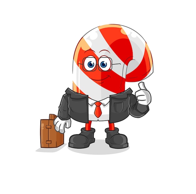 Candy cane office worker mascot cartoon vector