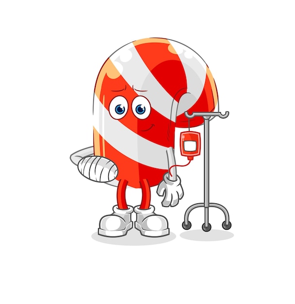 Candy cane sick in IV illustration character vector