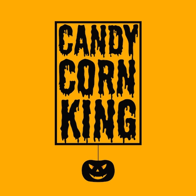 Vector candy corn king halloween vector with a scary pumpkin on yellow background