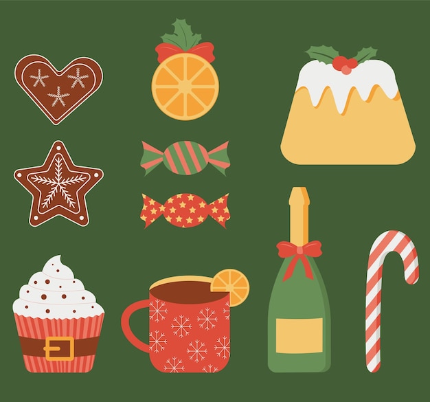 candy gingerbread pastry tea dry orange sparkling wine cupcake Christmas and New Year collection