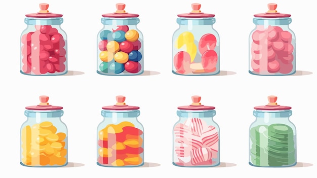 Vector candy jars design over white flat vector isolated on white background