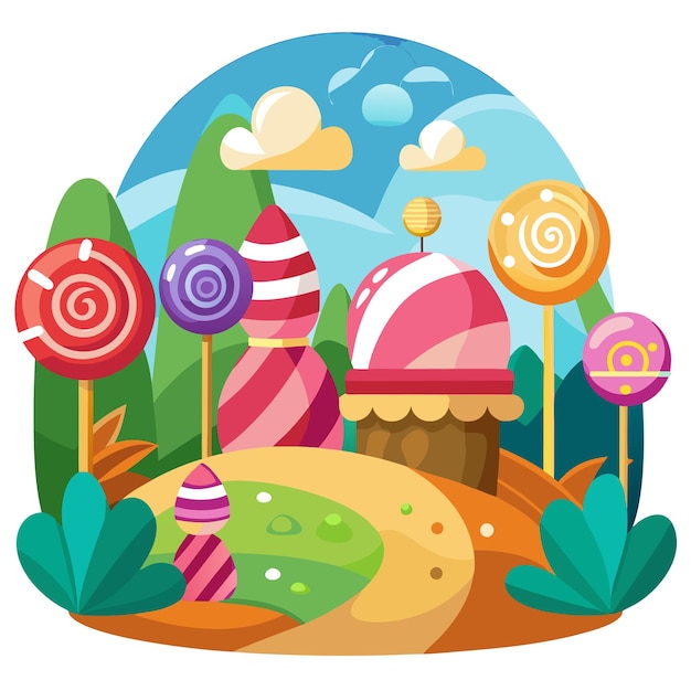 Vector candy landscape clipart vector art and illustration