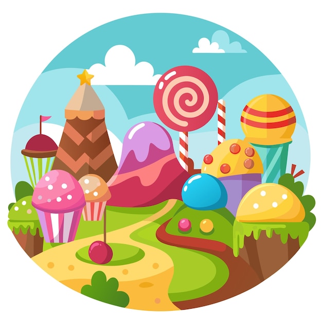 Vector candy landscape clipart vector art and illustration