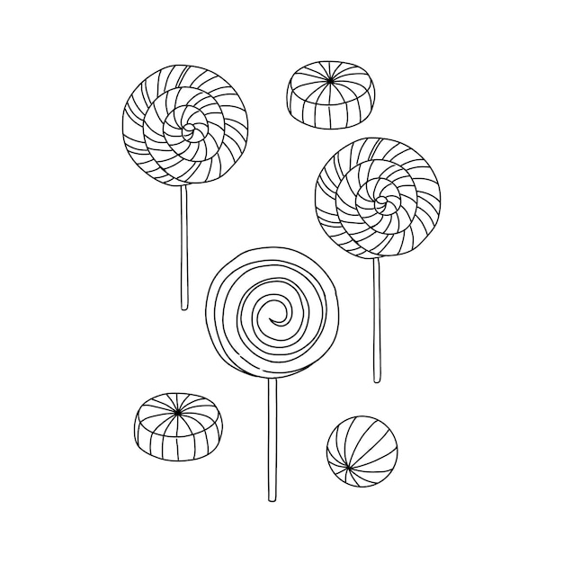 candy and lolipop hand drawn doodle illustrations vector set