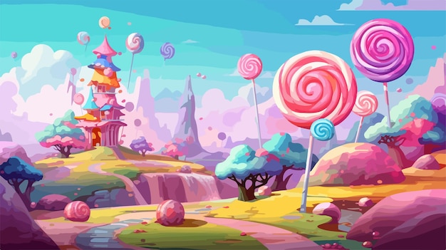 Vector candy planet landscape sweet space wonderland game