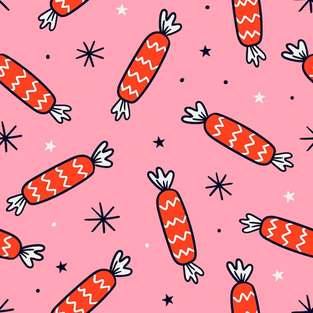 Candy seamless pattern. Christmas seamless pattern. Hand drawn seamless pattern