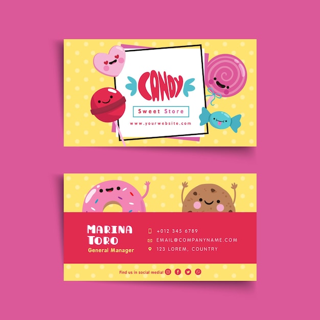 Candy shop business card template illustrated