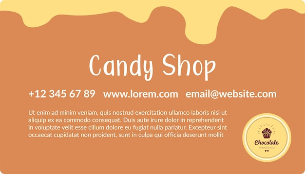 Candy shop business card with personal information