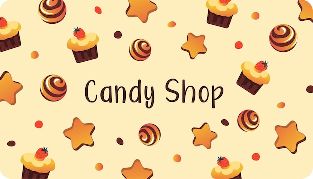 Candy shop promo banner of sweets shop or store