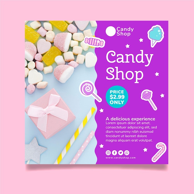 Vector candy store square flyer template