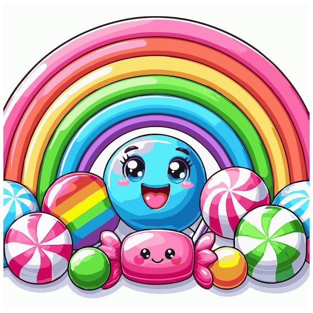 Candyland Dreams Vector Graphics with Rainbow Cartoon Charm