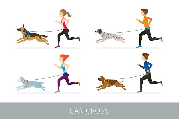 Canicross, People Running with Dogs Sport Outdoor