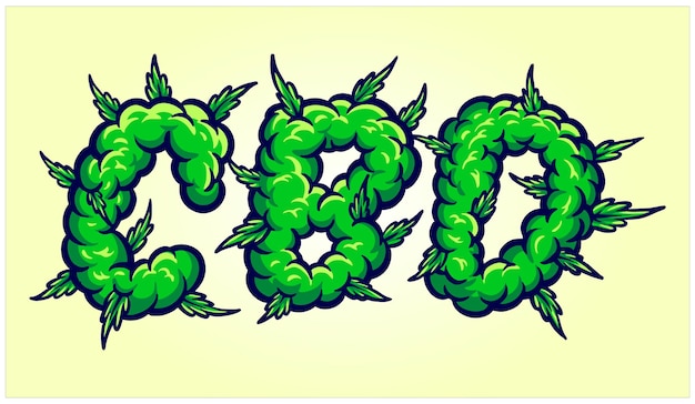 Cannabidiol word lettering with weed smoke ornate vector illustrations your work logo merchandise