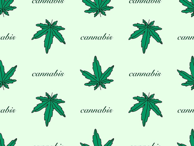 Cannabis cartoon character seamless pattern on green background