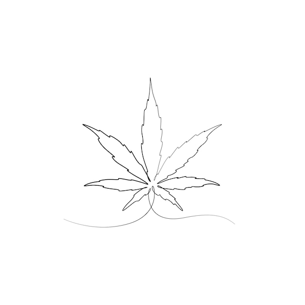 cannabis leaf black white vector abstract one line drawing illustration