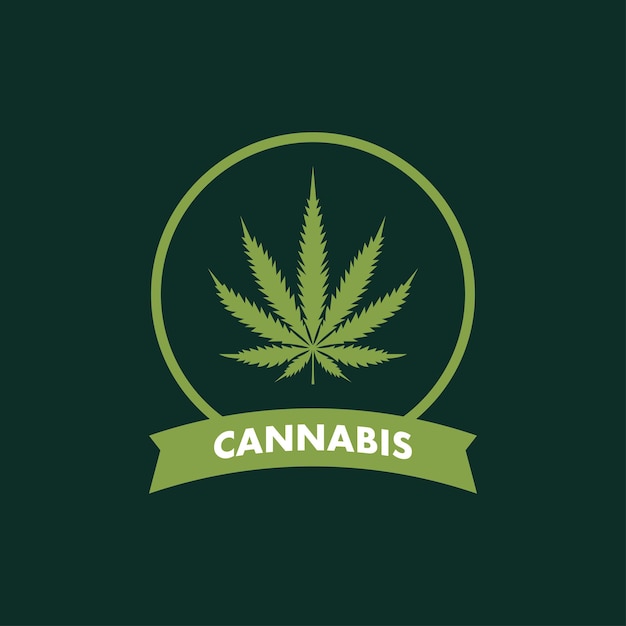 Cannabis leaf emblem logo or sticker Marijuana and cannabis leaf green nature logo and symbol