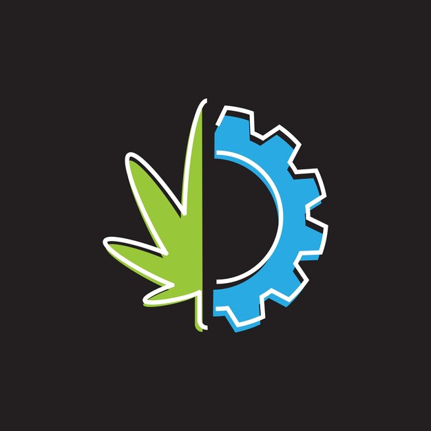 Cannabis leaf and gear logo concept simple design logo fusion cannabis weed and gear drawing