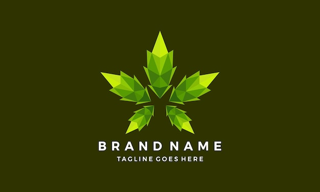 Vector cannabis leaf geometric logo design polygonal low poly modern design