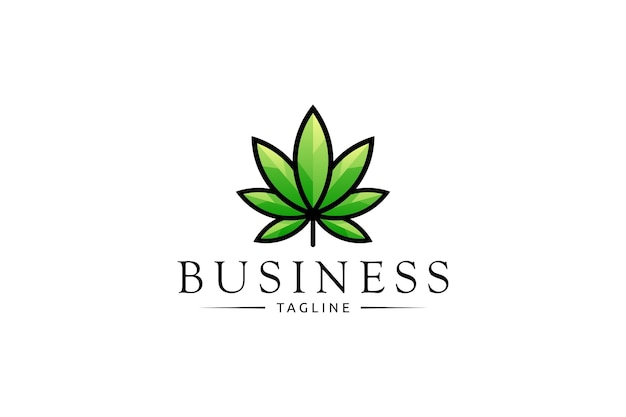 Cannabis leaf logo in simple flat design style