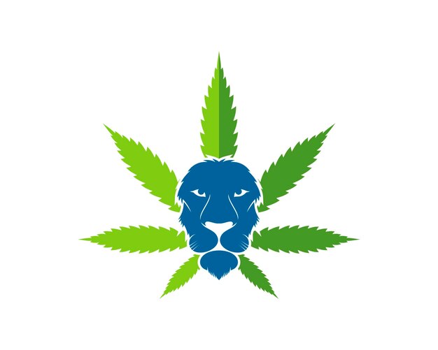 Vector cannabis leaf with head lion inside