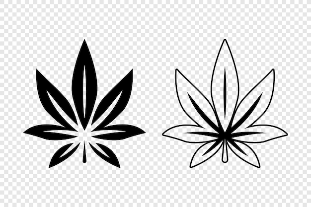 Vector cannabis leaves hemp cannabis leaf silhouette flat outline icon set closeup isolated