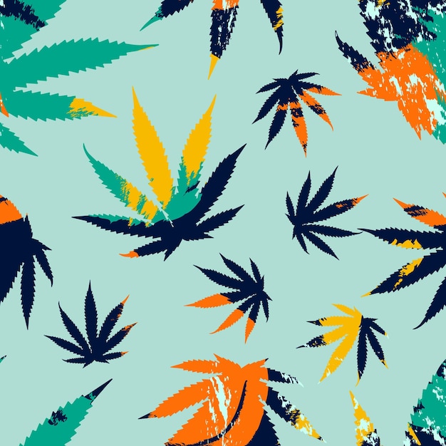 Cannabis leaves seamless pattern on dark background