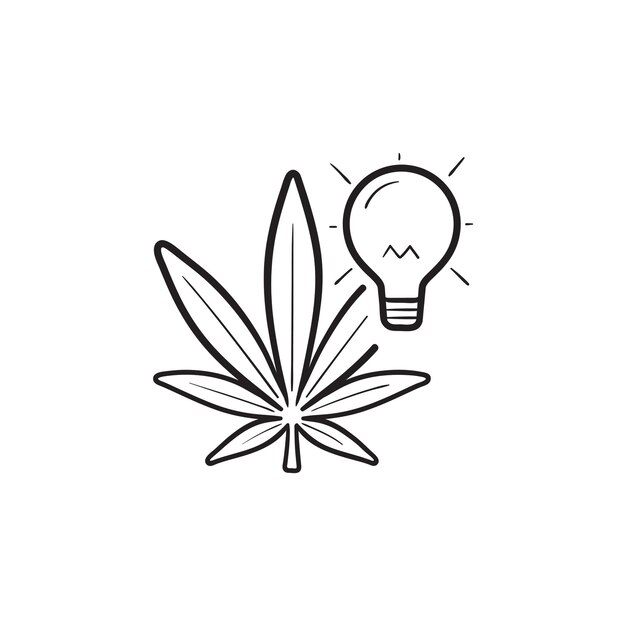 Vector cannabis and light bulb cretive idea hand drawn outline doodle icon. stavia energy, marijuana idea concept