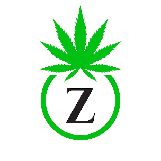 Cannabis Logo Sign Concept Z Alphabet Symbol for Therapy, Medical and Health Care and Marijuana Logo