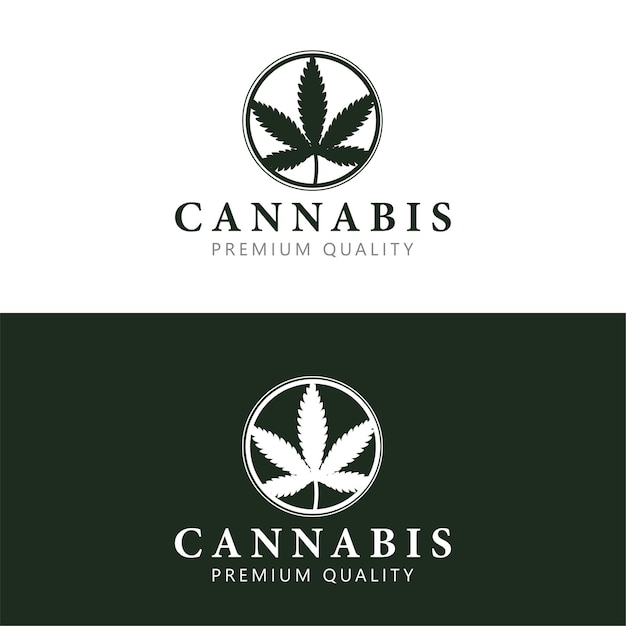 Cannabis logo template with leaf of marijuana in circle.