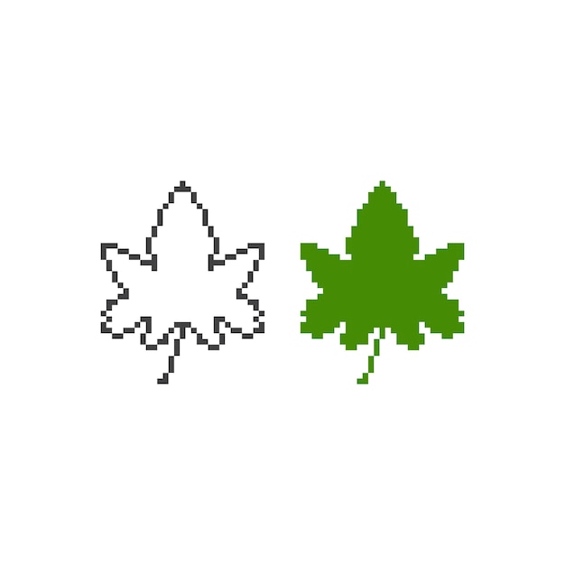 Cannabis marijuana leaf Pixel art 8 bit vector icon illustration