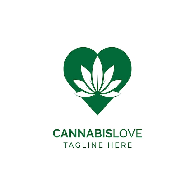 Cannabis Marijuana Leaves Plant Love Heart Shop Logo Design Vector Template