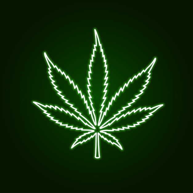 Cannabis marijuana neon glowing sign on dark background Vector illustration