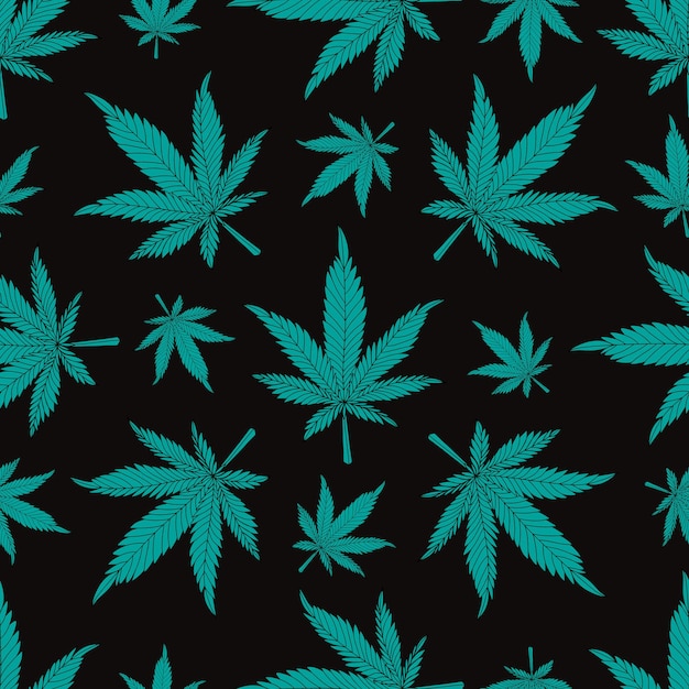 Cannabis pattern.hemp leaves on a black background 