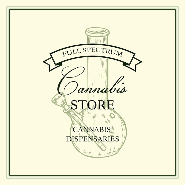 Cannabis store vintage logo template with hand drawn elements