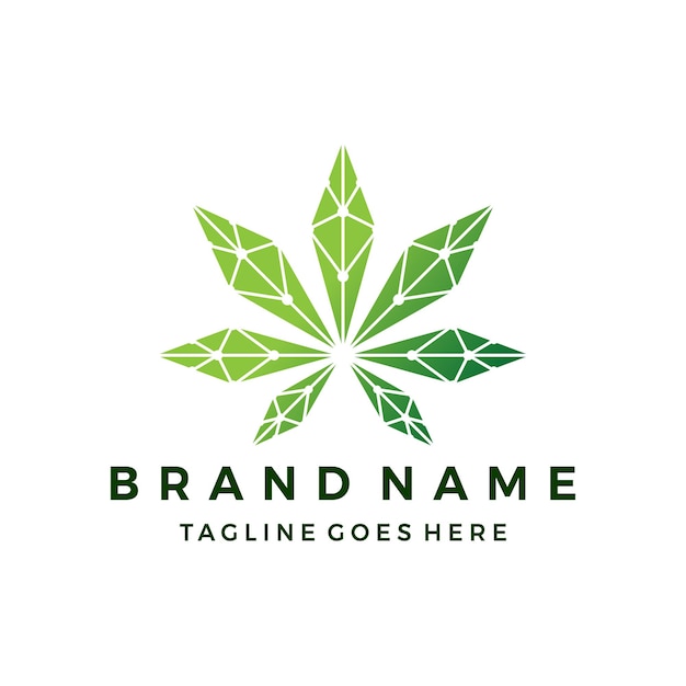 Cannabis tech logo design, digital CBD logo icon vector illustration