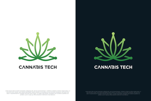 Cannabis with technology logo design creative concept Premium Vector