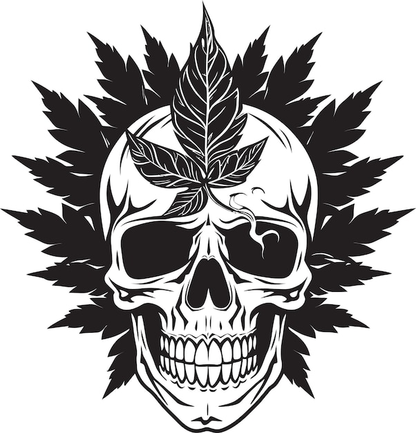 Vector cannaskull emblem skull with cannabis leaves leafy skull design cannabis icon vector